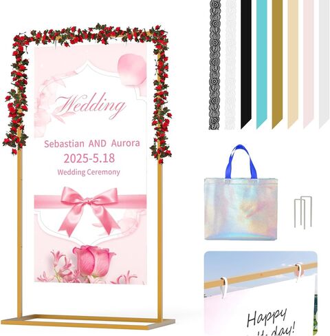 Wedding Sign Stand, Metal Welcome to Our Wedding Sign Stand,Adjustable Wedding Sign Holder with Leather ,Hanging Straps for Hanging,Heavy Duty Easel Stand for Sign Poster Seating Chart in Saudi Arabia