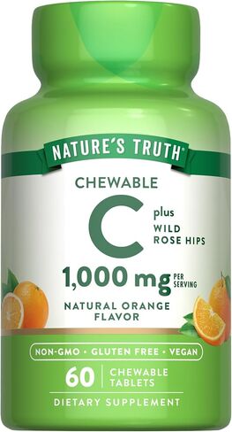 Nature's Truth Chewable Vitamin C with Rose Hips | 500 mg | 60 Tablets | Vegetarian, Non-GMO & Gluten Free Supplement. in Saudi Arabia