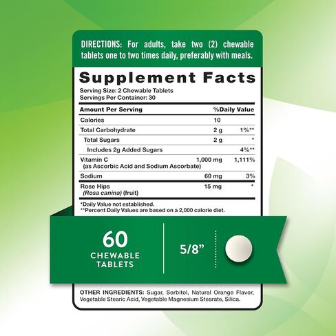 Nature's Truth Chewable Vitamin C with Rose Hips | 500 mg | 60 Tablets | Vegetarian, Non-GMO & Gluten Free Supplement. in Saudi Arabia