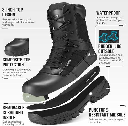 أحذية نينغو مركبة للأصابع للرجال ، وأحذية عمل مقاومة للماء مع سحاب جانبي ، وحماية من الإثبات غير المنزلق والبوش in Kuwait