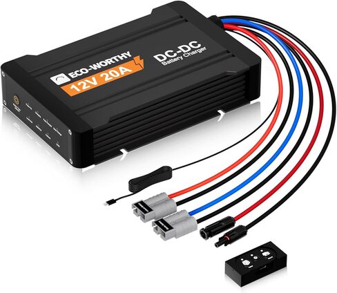 ECO-WORTHY 12V 20A DC to DC Battery Charger with MPPT, Dual Input On-Board Battery Charger for Lead-Acid, LiFePO4 Battery, 16.4FT Cable for Switch Panel for RVs, Vehicles, Boats Solar System in Saudi Arabia