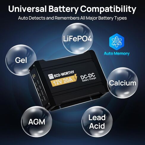 ECO-WORTHY 12V 20A DC to DC Battery Charger with MPPT, Dual Input On-Board Battery Charger for Lead-Acid, LiFePO4 Battery, 16.4FT Cable for Switch Panel for RVs, Vehicles, Boats Solar System in Saudi Arabia