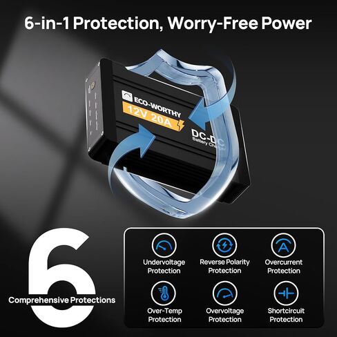ECO-WORTHY 12V 20A DC to DC Battery Charger with MPPT, Dual Input On-Board Battery Charger for Lead-Acid, LiFePO4 Battery, 16.4FT Cable for Switch Panel for RVs, Vehicles, Boats Solar System in Saudi Arabia
