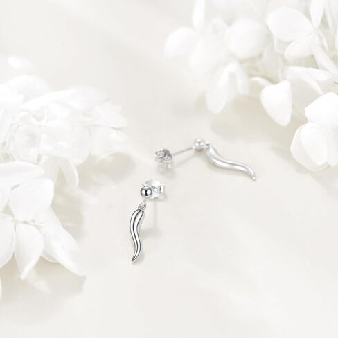 YAFEINI Italian Horn Earrings Sterling Silver Italian Horn Cornicello Earrings Good Luck Protection Amulet Jewelry for Women Men in Saudi Arabia