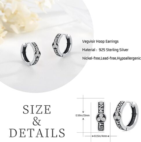 أقراط Viking 925 Sterling Silver Spiral/Vegvisir Earrings أسود خمر أقراط الأقراط القوطية القوطية هدايا المجوهرات للنساء الرجال in Saudi Arabia
