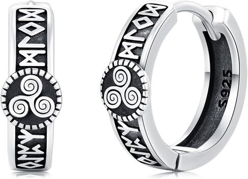 أقراط Viking 925 Sterling Silver Spiral/Vegvisir Earrings أسود خمر أقراط الأقراط القوطية القوطية هدايا المجوهرات للنساء الرجال in Saudi Arabia