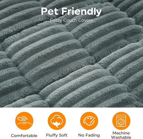 Fuzzy Couch Covers for 3 Cushion Couch Pet Friendly, Washable Sofa Slipcovers for Dogs, Non-Slip Sofa Protector (Grey-Blue, 27.6 x 82) in Saudi Arabia