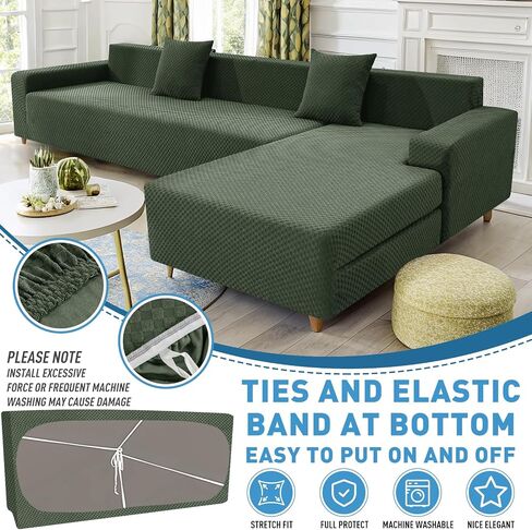 ZNSAYOTX Sectional Couch Covers, Stretch Jacquard Slipcovers with Elastic Bottom for L-Shape Sectional Sofa, 2 Pcs Pet Friendly Modular Sofa Protector (3 Seat Couch + 3 Seat Chaise, Light Grey) in Saudi Arabia