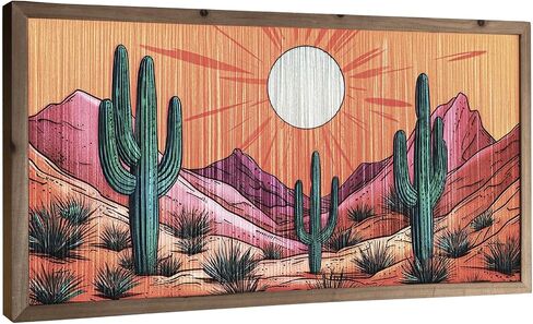 flangairy Desert Wall Art, 2 Pcs Wooden Arizona Western Cactus Landscape, Southwestern Living Dining Room Bedroom Home Decor, Tassel String Artwork in Saudi Arabia