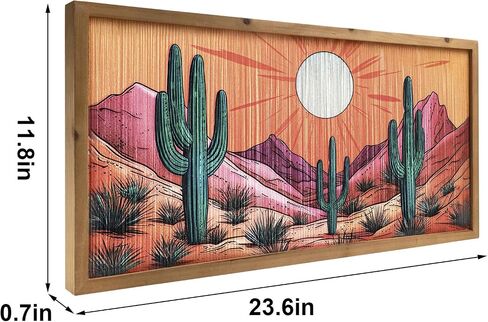 flangairy Desert Wall Art, 2 Pcs Wooden Arizona Western Cactus Landscape, Southwestern Living Dining Room Bedroom Home Decor, Tassel String Artwork in Saudi Arabia