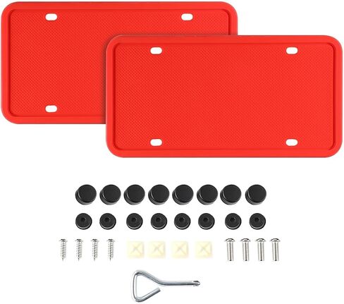 Car License Plate Frame, 2PCS Silicone Rustproof Front Back Tag Guard Bracket Holder, Rattle Proof & Weatherproof Automotive Protection Accessories, Universal for SUV, Truck, RV(Black) in Saudi Arabia