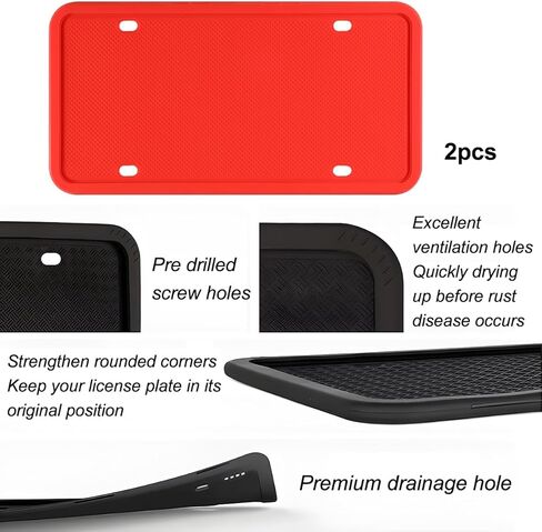 Car License Plate Frame, 2PCS Silicone Rustproof Front Back Tag Guard Bracket Holder, Rattle Proof & Weatherproof Automotive Protection Accessories, Universal for SUV, Truck, RV(Black) in Saudi Arabia