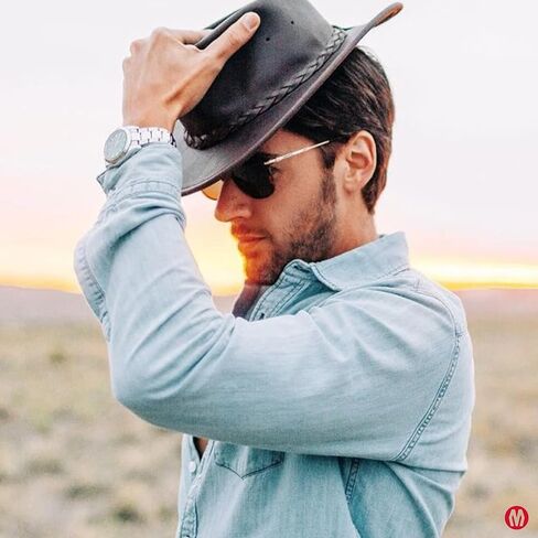 Minnetonka Outback Hat-Flat قبعة رعاة البقر للرجال والنساء المصنوعة من الجلد المتعثر ، والأسلاك الفولاذية المخفية في حافة. in Saudi Arabia
