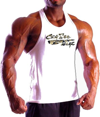 Crazee Wear Men's White Workout Bodybuilding Weight Lifting Stringer Gym Fitness Training Tank Top with Snake Design in Saudi Arabia