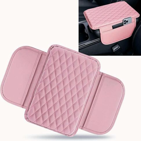 1 PC Car Center Console Cover, Leather Car Armrest Cushion Cover with Side Storage Pockets, Middle Car Interior Accessories, Universal for Trucks, Cars, SUVs (Pink) in Saudi Arabia