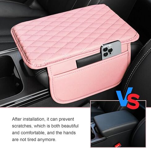 1 PC Car Center Console Cover, Leather Car Armrest Cushion Cover with Side Storage Pockets, Middle Car Interior Accessories, Universal for Trucks, Cars, SUVs (Pink) in Saudi Arabia