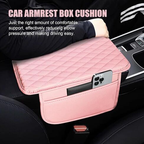 1 PC Car Center Console Cover, Leather Car Armrest Cushion Cover with Side Storage Pockets, Middle Car Interior Accessories, Universal for Trucks, Cars, SUVs (Pink) in Saudi Arabia