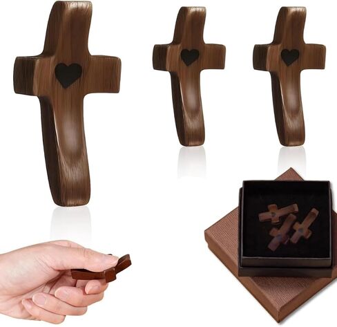 Cross My Heart Wooden Fidget, Encouragement Gift, Relieve Anxiety Comfort Cross for Clutching, Clinging and Praying, Small Pocket Wood Religious Gift Package (3 Pcs) in Saudi Arabia