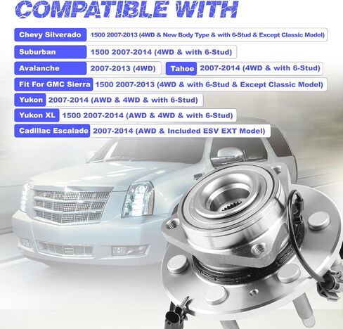 Front Wheel Hub Bearing Assembly with ABS Compatible with Chevy Silverado 1500, Suburban 1500, Avalanche, Tahoe, GMC Sierra 1500, Yukon, Yukon XL 1500, Fit for Cadillac Escalade in Saudi Arabia