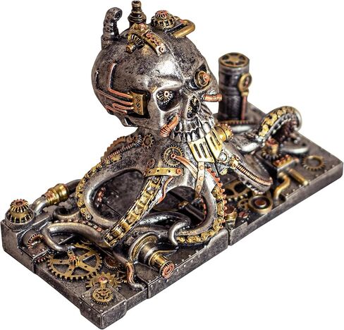 Steampunk Skull Octopus Bookend ، Bookends Fantasy Devinative للكتب الثقيلة ، نهايات الكتب القديمة الفريدة للأرفف ، ديكور الجمجمة. in Kuwait