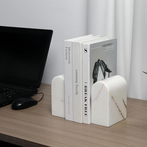 BOYSURE MARBLE BOONDENS للأرفف ، وينتهي كتاب رخام شاق البالغ 11 رطلاً للكتب الثقيلة ، والمشاعر الحجرية المزخرفة ، المصقول ، مثلث Carrara White ، مجموعة من 2 in Saudi Arabia