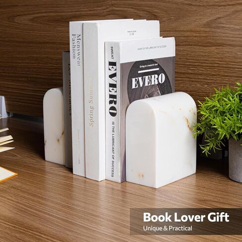 BOYSURE MARBLE BOONDENS للأرفف ، وينتهي كتاب رخام شاق البالغ 11 رطلاً للكتب الثقيلة ، والمشاعر الحجرية المزخرفة ، المصقول ، مثلث Carrara White ، مجموعة من 2 in Saudi Arabia