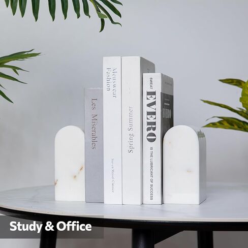 BOYSURE MARBLE BOONDENS للأرفف ، وينتهي كتاب رخام شاق البالغ 11 رطلاً للكتب الثقيلة ، والمشاعر الحجرية المزخرفة ، المصقول ، مثلث Carrara White ، مجموعة من 2 in Saudi Arabia