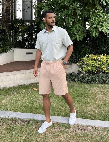 COOFANDY Men's Beach Shorts 9" Elastic Waist Drawstring Casual Shorts Regular Fit Summer Textured Shorts in Saudi Arabia