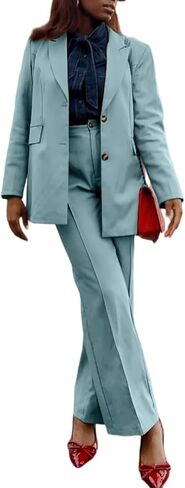 LROSEY Womens Pant Suit 2 Piece Outfits Dressy Button Blazers High Waisted Suit Pants Sets for Business Casual Teacher Work in Saudi Arabia