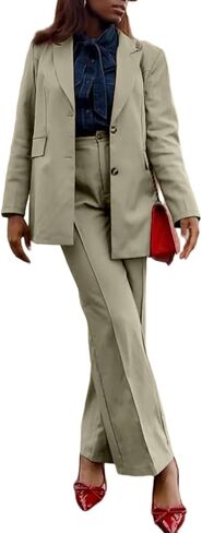 LROSEY Womens Pant Suit 2 Piece Outfits Dressy Button Blazers High Waisted Suit Pants Sets for Business Casual Teacher Work in Saudi Arabia