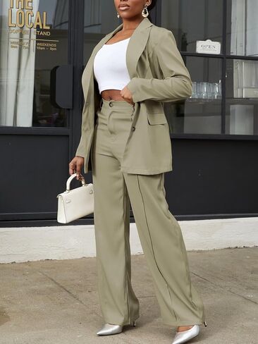 LROSEY Womens Pant Suit 2 Piece Outfits Dressy Button Blazers High Waisted Suit Pants Sets for Business Casual Teacher Work in Saudi Arabia