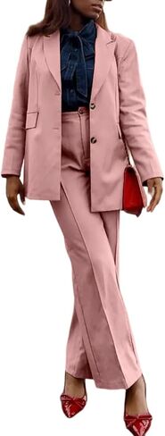 LROSEY Womens Pant Suit 2 Piece Outfits Dressy Button Blazers High Waisted Suit Pants Sets for Business Casual Teacher Work in Saudi Arabia