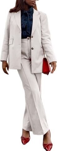 LROSEY Womens Pant Suit 2 Piece Outfits Dressy Button Blazers High Waisted Suit Pants Sets for Business Casual Teacher Work in Kuwait