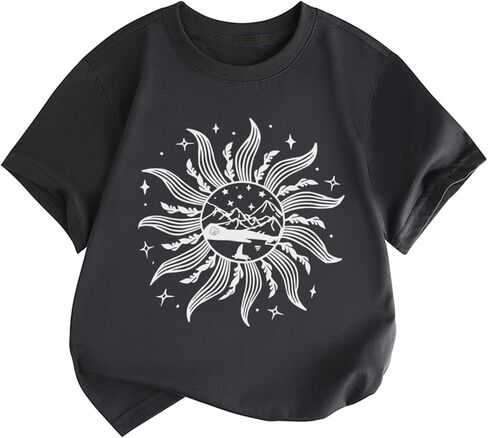 Girls Graphic Tees Cute Girl Shirts Crew Neck Floral Mountain Printed Tshirt Aesthetic Short Sleeve Summer Tops in Saudi Arabia