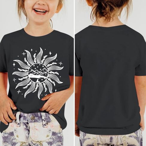 Girls Graphic Tees Cute Girl Shirts Crew Neck Floral Mountain Printed Tshirt Aesthetic Short Sleeve Summer Tops in Saudi Arabia