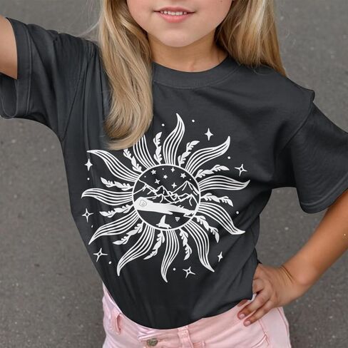 Girls Graphic Tees Cute Girl Shirts Crew Neck Floral Mountain Printed Tshirt Aesthetic Short Sleeve Summer Tops in Saudi Arabia