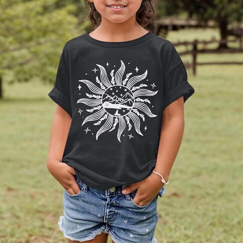 Girls Graphic Tees Cute Girl Shirts Crew Neck Floral Mountain Printed Tshirt Aesthetic Short Sleeve Summer Tops in Saudi Arabia