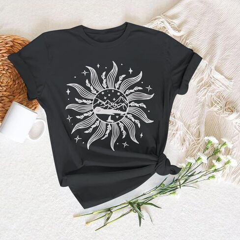 Girls Graphic Tees Cute Girl Shirts Crew Neck Floral Mountain Printed Tshirt Aesthetic Short Sleeve Summer Tops in Saudi Arabia