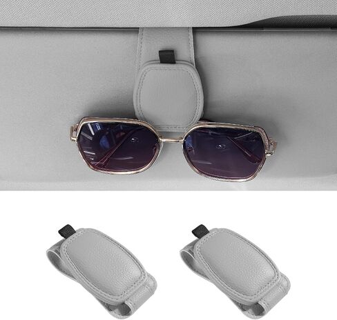 2 Pack Sunglass Holder For Car Magnetic Leather Sunglasses Holders Car Visor Sunglasses Clip Eyeglass Hanger Clip For Car Interior Visor Fit Different Size Eyeglasses (Beige) in Kuwait
