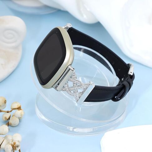 C&L Accessories Bands Compatible with Versa 3/4 Sense/Sense 2 Genuine Leather Slim Thin Dressy Bling Strap with Metal Buckle Charms in Saudi Arabia