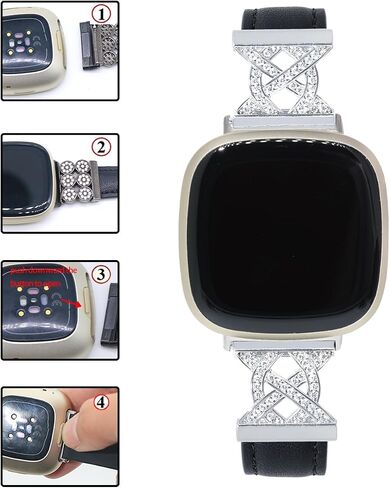 C&L Accessories Bands Compatible with Versa 3/4 Sense/Sense 2 Genuine Leather Slim Thin Dressy Bling Strap with Metal Buckle Charms in Saudi Arabia