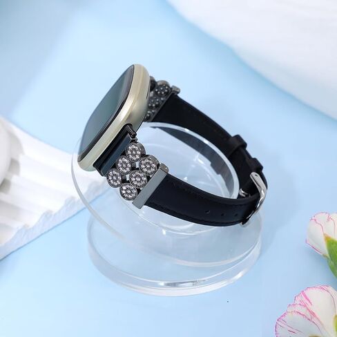C&L Accessories Bands Compatible with Versa 3/4 Sense/Sense 2 Genuine Leather Slim Thin Dressy Bling Strap with Metal Buckle Charms in Saudi Arabia