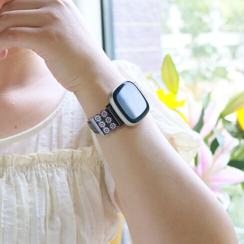 C&L Accessories Bands Compatible with Versa 3/4 Sense/Sense 2 Genuine Leather Slim Thin Dressy Bling Strap with Metal Buckle Charms in Saudi Arabia