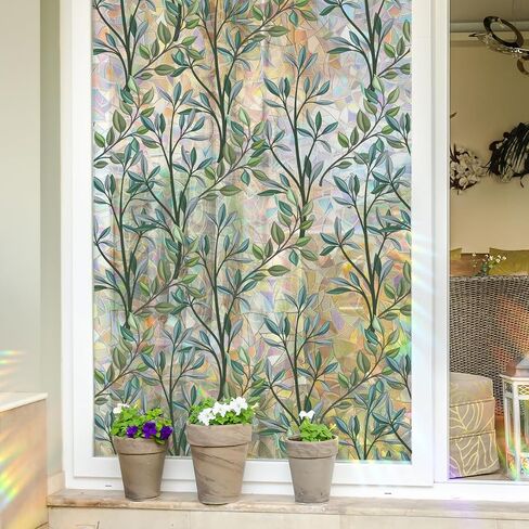 Runtoo Window Privacy Film Rainbow Flower Window Clings 3D Decorative Window Vinyl Stained Glass Floral Window Decals Static Cling Window Sticker Non-Adhesive, 15.75 x 40 inches in Saudi Arabia