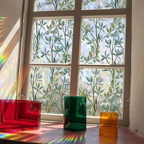 Runtoo Window Privacy Film Rainbow Flower Window Clings 3D Decorative Window Vinyl Stained Glass Floral Window Decals Static Cling Window Sticker Non-Adhesive, 15.75 x 40 inches in Saudi Arabia