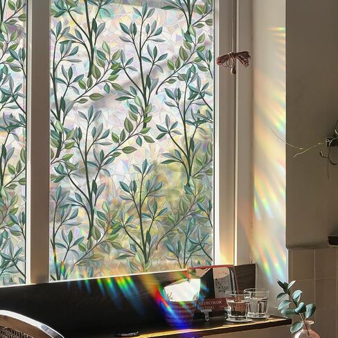 Runtoo Window Privacy Film Rainbow Flower Window Clings 3D Decorative Window Vinyl Stained Glass Floral Window Decals Static Cling Window Sticker Non-Adhesive, 15.75 x 40 inches in Saudi Arabia