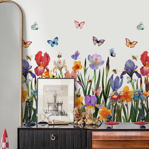 Runtoo Window Privacy Film Rainbow Flower Window Clings 3D Decorative Window Vinyl Stained Glass Floral Window Decals Static Cling Window Sticker Non-Adhesive, 15.75 x 40 inches in Saudi Arabia