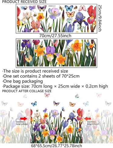 Runtoo Window Privacy Film Rainbow Flower Window Clings 3D Decorative Window Vinyl Stained Glass Floral Window Decals Static Cling Window Sticker Non-Adhesive, 15.75 x 40 inches in Saudi Arabia