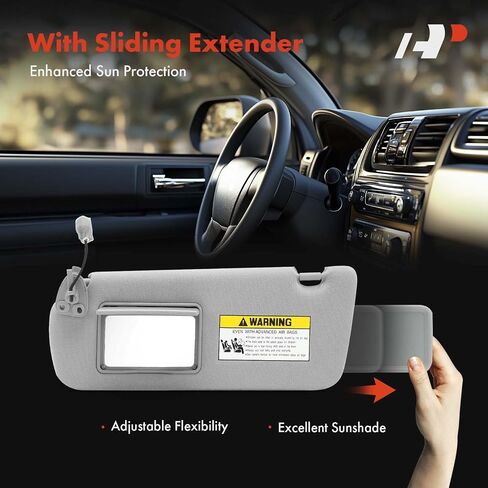 A -Premium Driver & Cassenger Sun Visor متوافق مع Hyundai Sonata 2005 2006 2007 2008 - مع Vanity Light ، مع مرآة الغرور ، مع فتحة سقف ، مع امتداد Sniding Sun Visor ، رمادي in Kuwait