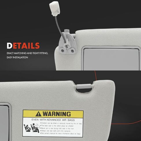 A -Premium Driver & Cassenger Sun Visor متوافق مع Hyundai Sonata 2005 2006 2007 2008 - مع Vanity Light ، مع مرآة الغرور ، مع فتحة سقف ، مع امتداد Sniding Sun Visor ، رمادي in Kuwait